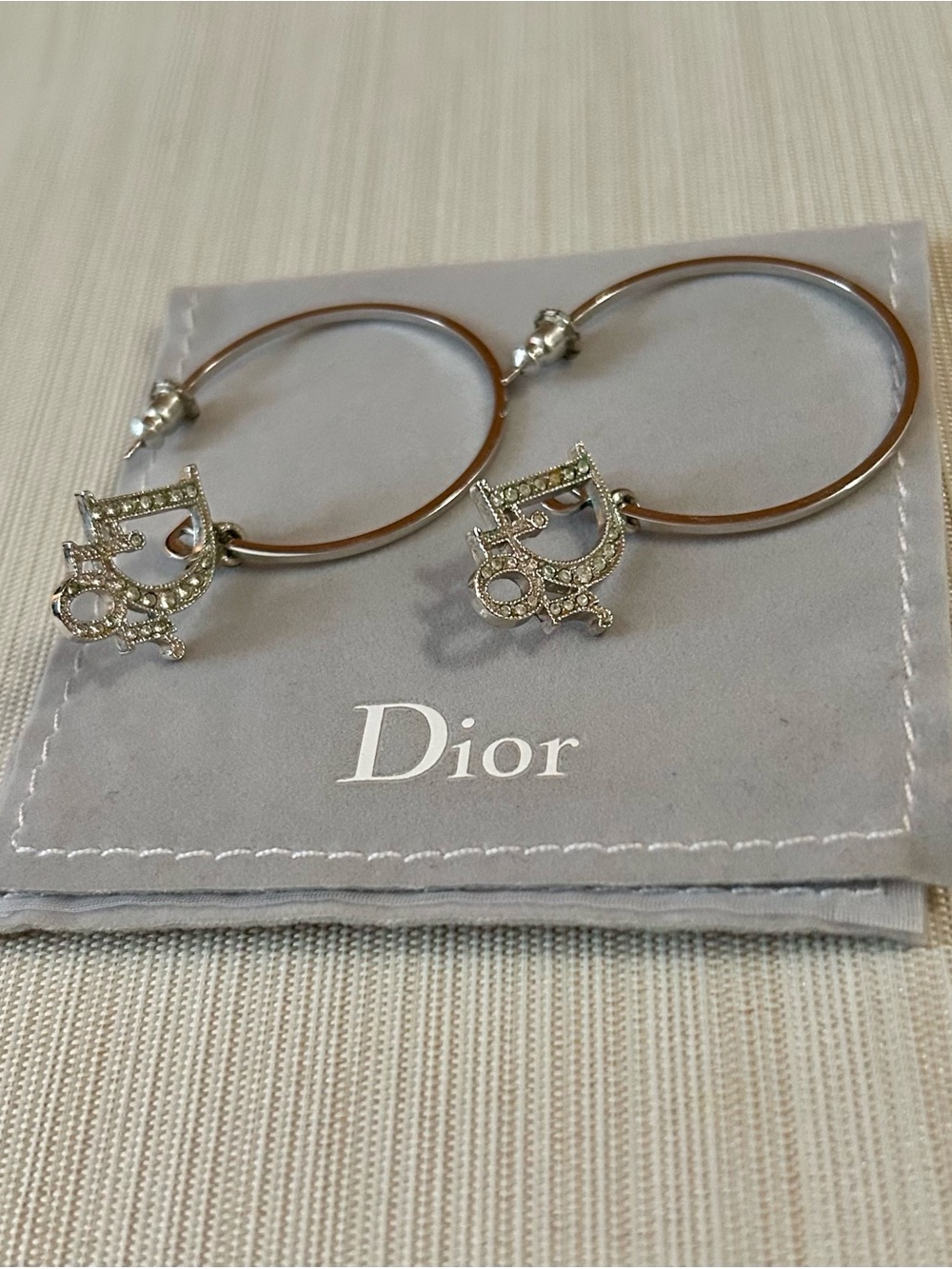 Dior Crystal Hoop Earrings - Silver